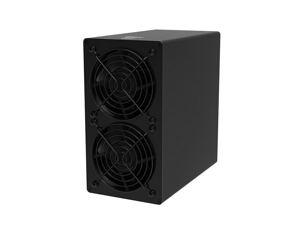 Side view of the IceRiver AE1 Lite ASIC miner, focusing on its build and components